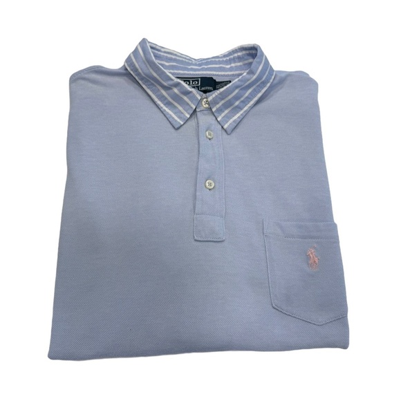Polo Ralph Lauren Mens Polo / Rugby Shirt Blue stripe Collar, Pocket  Sz XL - Picture 1 of 10